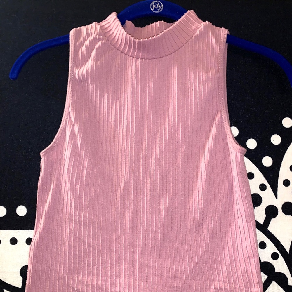 Pink Mock Ribbed Neck Crop Top